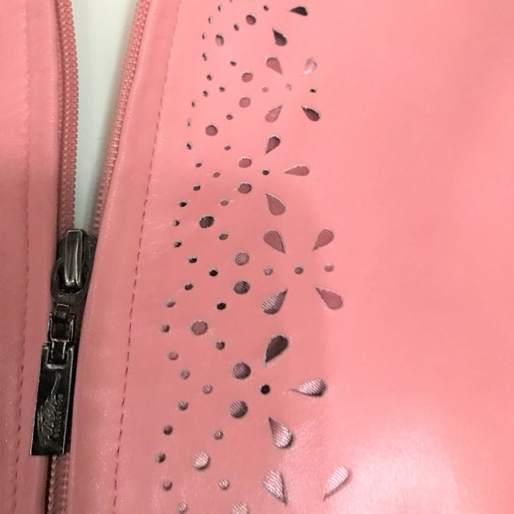 Genuine leather feminine perforated cut-out jacket - Picture 2 of 7